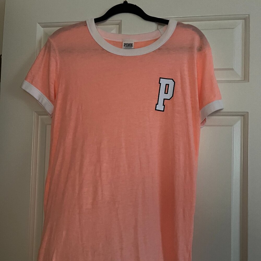 VS Pink Peach ringer Tee M| Soft Knit | Casual Everyday Top